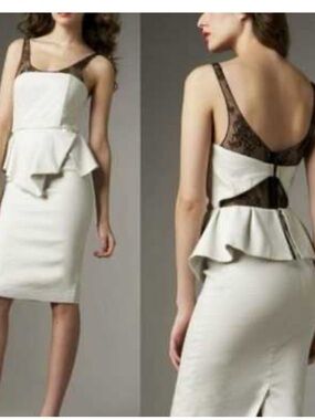 Alice + Olivia Cream Dress with Black Lace Trim